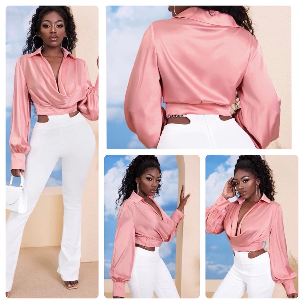 *New* Plunging Neck Lantern Sleeve Top